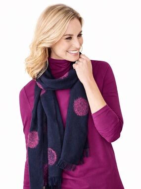 Talbots Polka Dot Scarf Navy & Fushia Pink Polka Dot Scarf